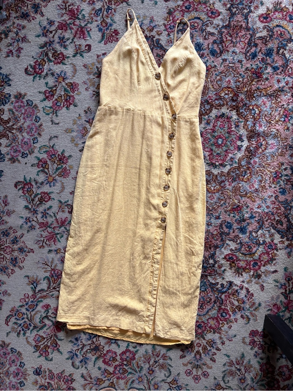 Yellow Button-Front Spaghetti Strap Dress - Picture 1 of 6